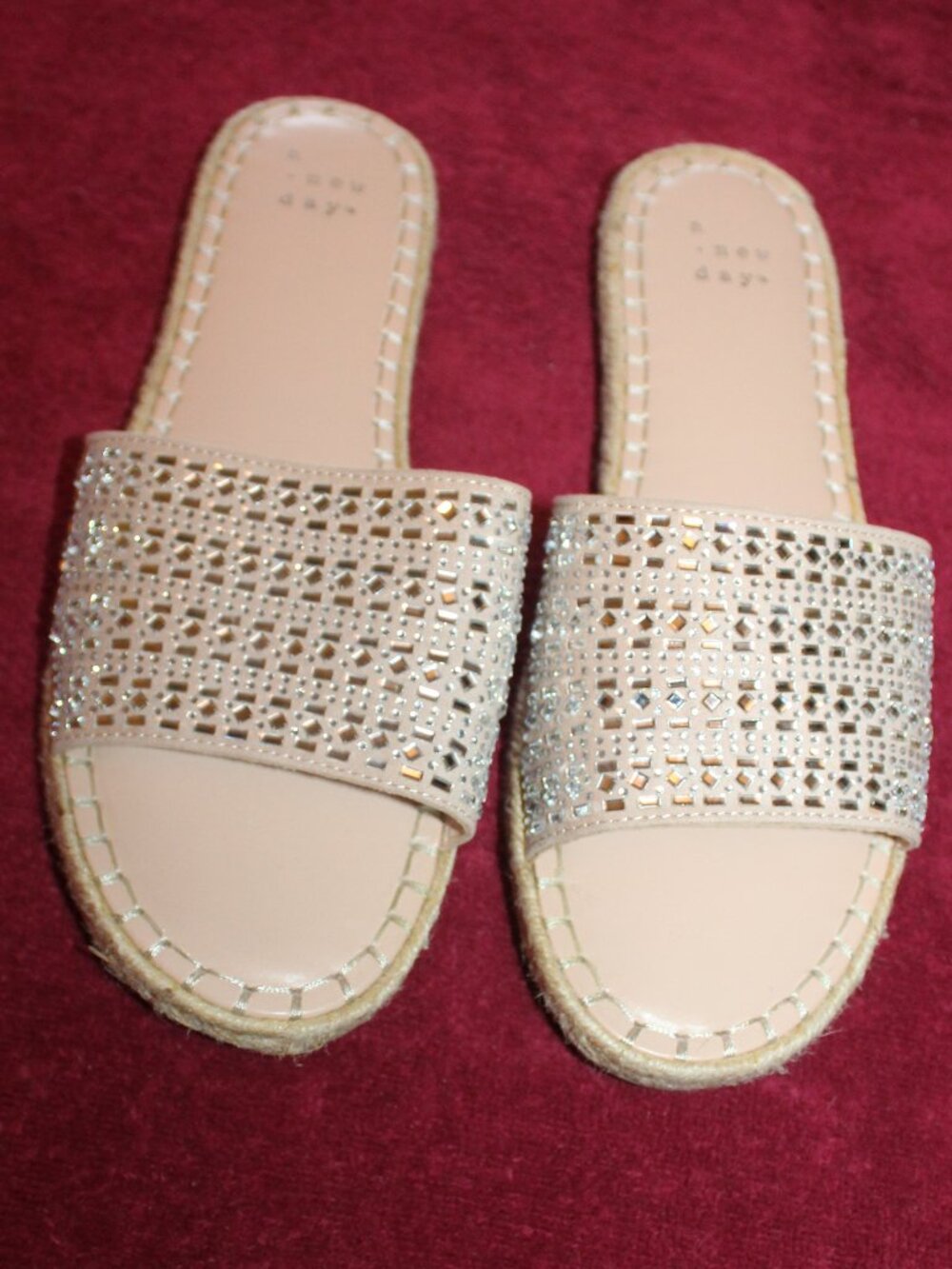A New Day women's Kenna embellished espadrille slide sandals in tan.